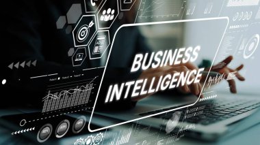 Veri Görselleştirme Grafikleri ve Dijital Arayüz Analizi ve Ölçümleri Gösteren Modern İş Zekası Kavramı. Asemptotik akıllı veri analitiği.