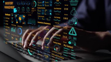 Envanter yönetimi torpido gözünde tedarik zinciri performansı, hisse değerleri, sipariş döngüsü zamanları, maliyet düşüşü ve tedarik ROI görülüyor. Envanter takibi ve depo verimliliği. Thunk