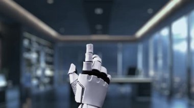 Fütürist robotik bir el, teknolojinin ve modern iş ortamlarında müşteri memnuniyetinin birleştirilmesini vurgulayan, beş yıldızlı dijital derecelendirme ve ödül ikonu ile etkileşim halindedir. Auvana