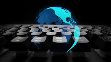 Küresel ağ bağlantısı görselleştirmesi veri alışverişini, dijital bağlantıyı, dünya çapında iletişimi gösteriyor. Dünya çapında bölgeleri birbirine bağlayan küresel veri akışı ve dijital ağ altyapısı. Thunk