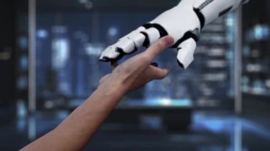 Bir el, modern ofis ortamındaki siber güvenliği sembolize eden kilit sembollü dijital bir kalkana uzanıyor. Bu video dijital korumanın ve güvenliğin özünü yakalıyor. Auvana