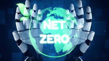 Çevresel denge, dijital sürdürülebilirlik ikonları, yeşil enerji hedefleri ve gelecek için eko-bilinçli dijital iş dönüşümü ile ağ sıfır ve sürdürülebilirlik kavramları. Muxer