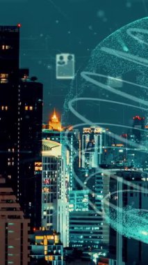 Akıllı şehirde küresel bağlantı ve internet ağı değişikliği. Gelecekteki kablosuz dijital bağlantı ve sosyal medya ağı kavramı .