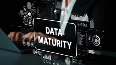 Modern Laptop 'ta Dijital Grafik Kaplamalı İş Profesyonel Analizi Veri Olgunluğu Ölçümleri. Asemptotik akıllı veri analitiği.