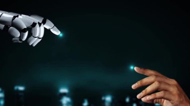 Gelecekçi robot yapay zeka yapay zeka yapay zekayı aydınlatıyor ve makine öğrenme kavramını geliştiriyor. İnsan hayatının geleceği için küresel robot biyonik bilim araştırması. 3B görüntüleme grafiği.