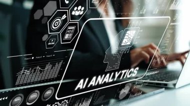 İş Zekası ve Veri Analizi Çözümleri Dizüstü bilgisayarında Yapay Zeka Analizi ile Modern Çalışma Alanı. Asemptotik akıllı veri analitiği.