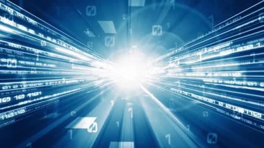 Yol üzerindeki dijital veri akışının dijital dönüşümü, yıkıcı yeniliği göstermek için grafik ile programlama kodlama kavramında hızlı aktarım vizyonu yaratan döngüsel videosu. Kusursuz Döngü .