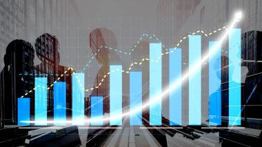 Bu görüntü, iş dünyasındaki büyümenin özünü yansıtıyor. Grafikler ve finansal ölçüler tartışmalı profesyonellerin siluetleriyle birlikte sergileniyor. Copula