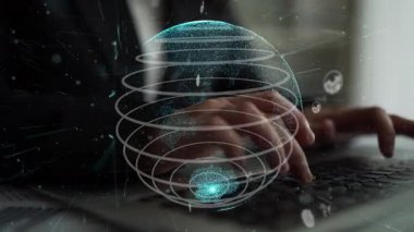 Bu resim, iş dünyasındaki küresel bağlantı ve modern teknolojiyi sembolize eden veri analizi elemanlarıyla entegre edilmiş, dünyanın dijital bir temsilini gösteriyor. Xenic