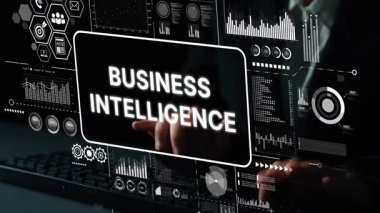 Modern Kurumsal Analiz için Görselleştirme, Grafikler ve Analitik Grafiklerle İş Zekası Konsepti. Asemptotik akıllı veri analitiği.