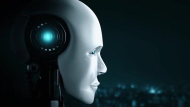 Internet connection controlled by AI robot huminoid and machine learning process to analyze data connectivity and cyber security . 3D rendering .