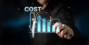 Dijital dönüşüm, iş maliyeti optimizasyonu, operasyonel maliyet azaltma, finansal tasarruf ve iş başarısı için kaynak verimliliği stratejileri yoluyla maliyet azaltma ve maliyet tasarrufu. Eğri