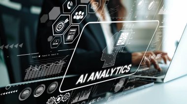 İş Zekası ve Veri Analizi Çözümleri Dizüstü bilgisayarında Yapay Zeka Analizi ile Modern Çalışma Alanı. Asemptotik akıllı veri analitiği.
