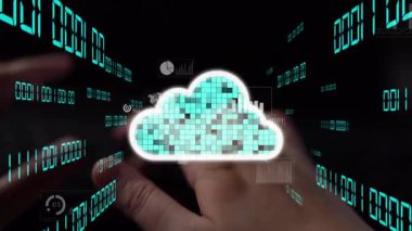 Veri analizi ve dijital dünyadaki teknolojik gelişmenin görsel temsili ile entegre edilmiş bulut hesaplamasının özünü yakalayan dinamik bir illüstrasyon. Xenic