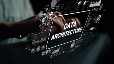 Modern Ayarlardaki Dijital Arayüzler ve Kullanıcı Etkileşimleri ile Geleceğin Veri Mimarisi Konsepti. Asemptotik akıllı veri analitiği.