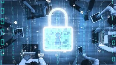 Büyüleyici bir dijital illüstrasyon, bugün dijital çağda siber güvenlik ve veri korumanın önemini vurgulayarak, bir teknoloji arkaplanı üzerinde parıldayan bir kilit gösteriyor. Xenic