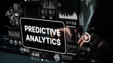 Ekran Temsilcisi Veri Analizi ve Sezgi Oluşturma Üzerine Öngörü Analitik Grafikleriyle Profesyonel Eller Dizüstü bilgisayarda. Asemptotik akıllı veri analitiği.