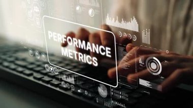 Modern Ofis Ortamı 'nda Bilgisayar Ekranında Gösterilen Performans Ölçüleri ile Dijital Veri Analizi. Asemptotik akıllı veri analitiği.