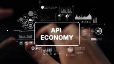 Eller Modern Teknoloji ve İş Analizi dalında API Ekonomi Konseptini Temsil eden Dijital Arayüz 'e Bağlanıyor. Asemptotik akıllı veri analitiği.