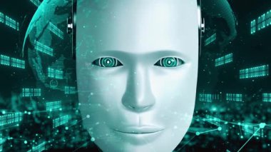 Future financial technology controll by AI robot huminoid uses machine learning and artificial intelligence to analyze business data and give advice on investment and trading decision . 3D rendering .