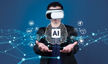 Yapay zeka mühendisliği, büyük veri ve yapay zeka makinesi kavramında yapay zeka beyin işlemcisiyle iş desteği için üretken yapay zeka kullanmayı öğrenen insan etkileşimi. Faas