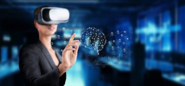 Bir iş adamı, üretken yapay zeka ve veri yönetimi gibi gelişmiş konuları keşfetmek, yenilikçi düşünce ve strateji sergilemek gibi sanal gerçeklik araçlarıyla ilgilenir. XDMCP