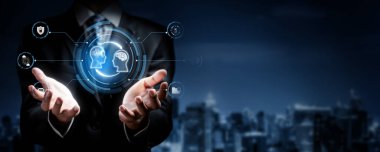 Yapay zeka mühendisliği, büyük veri ve yapay zeka makinesi kavramında yapay zeka beyin işlemcisiyle iş desteği için üretken yapay zeka kullanmayı öğrenen insan etkileşimi. Faas