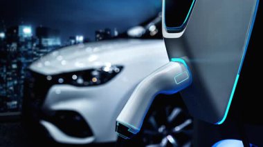 Yeşil enerji ve ekolojik güç kavramında elektrikli araba şarj istasyonu