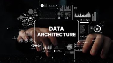 Klavyede Veri Mimarisi Grafik ve Analitik Sembolleri Karanlık Arkaplanda Yazan Eller. Asemptotik akıllı veri analitiği.