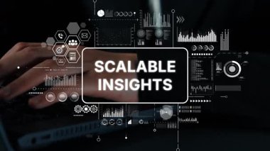 Grafikler, Veri Görselleştirmesi ve İş Büyümesi Trend Analizi ile Ölçeklenebilir Öngörüler içeren Dijital Teknoloji Konsepti. Asemptotik akıllı veri analitiği.