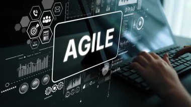 Modern Grafiklerle Dinamik Çevik Gelişim Konsepti ve Yenilikçi İş Çözümleri Kullanıcı Etkileşimi. Asemptotik akıllı veri analitiği.