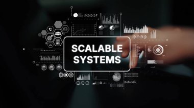 Modern İş Çözümleri için Yenilikçi Teknoloji ve Veri Görselleştirme Kavramları Ölçeklendirilebilir Sistemler ve Dijital Grafikler. Asemptotik akıllı veri analitiği.