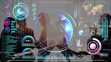 Dünya çapında dijital iletişimi, veri alışverişini ve internet bağlantısını gösteren yüksek teknolojili küresel ağ bağlantı arayüzü. Küresel bağlantı, veri etkileşimi ve dünya çapında iletişim. Thunk