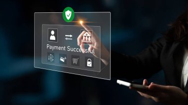 Güvenli ödeme gösteren başarılı bir aktarım mesajı. Ödeme onaylandı, güvence altına alındı, ödeme işlendi ve ödeme güven ve işlem bütünlüğüyle tamamlandı. Latch