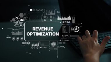 Veri Analizi ve Bilgisayar Ekranı Grafik Arayüzü ile Gelir İyimserleştirme Konsepti. Asemptotik akıllı veri analitiği.
