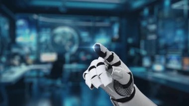 Bu video, modern otomatikleştirilmiş sistemlerde verimli performans için teknoloji entegrasyonu ve kalite değerlendirmesini sembolize eden dijital simgelerle etkileşen bir robot eli gösteriyor. Auvana