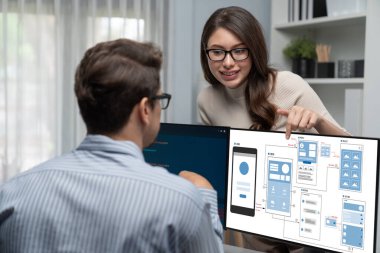 Hareketli mobil uygulama ve web sitesi için UX UI tasarım süreci. Profesyonel uygulama geliştiricisi için kablo grafiğinin yaratıcı prototipi .