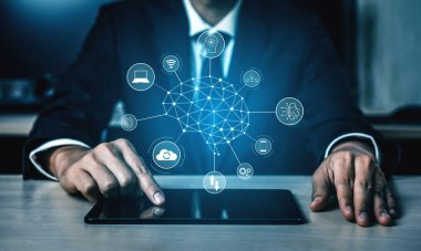 Yapay zeka ağının yapay zeka ağını, ağı ve sistemi kusursuz yapay zeka iletişimi için yapılandırılmış bir dijital platform üzerinden birbirine bağlayan görsel bir Vouch