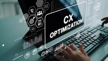 Veri analizi ve stratejik içgörüleri gösteren grafikler ve simgelerle müşteri optimizasyonunu gösteren dijital arayüz. Asemptotik akıllı veri analitiği.