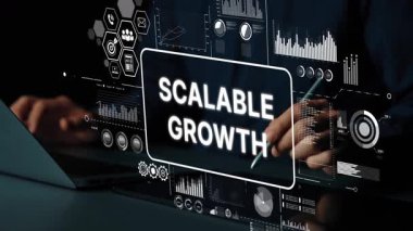 Modern Çalışma Alanı Ortamı 'nda Ölçeklenebilir Büyüme ve Veri Görselleştirmesine Odaklı İş Stratejisi Kavramı. Asemptotik akıllı veri analitiği.