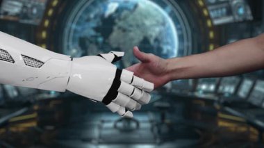 Fütüristik bir elde dijital bulut teknolojisi sergileniyor, yüksek teknolojili bir ortamda veri transferini simgeleyen ikonlar. Bu video yenilikçiliği ve bağlantıyı temsil ediyor. Auvana