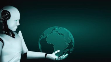 Future financial technology controll by AI robot huminoid uses machine learning and artificial intelligence to analyze business data and give advice on investment and trading decision . 3D rendering .