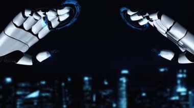 Gelecekçi robot yapay zeka yapay zeka yapay zekayı aydınlatıyor ve makine öğrenme kavramını geliştiriyor. İnsan hayatının geleceği için küresel robot biyonik bilim araştırması. 3B görüntüleme grafiği.