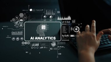 Grafikler ve Veri Görselleştirme Elemanlarıyla Dijital Çalışma Alanında Geleceğin Yapay Zeka Analitik Kavramı. Asemptotik akıllı veri analitiği.