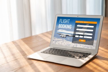 Online uçuş rezervasyon sitesi mod rezervasyon sistemi sağlar. Seyahat teknolojisi kavramı .