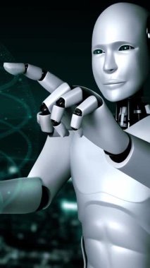 Futuristic robot artificial intelligence huminoid AI transportation analytic technology development and machine learning concept. Global robotic science research for future of human . 3D rendering.