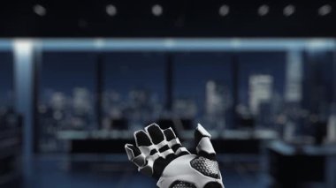 Fütürist bir robotik el, elektronik işlemlerdeki yeniliği temsil eden ve güvenli finansal teknolojideki gelişmeleri ön plana çıkaran dijital ödeme arayüzü ile etkileşim halindedir. Auvana