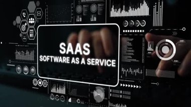 SaaS Yazılımını Veri Görselleştirmeleri ve Kullanıcı Etkileşimi ile Hizmet Konsepti olarak gösteren Modern Dijital Arayüz. Asemptotik akıllı veri analitiği.