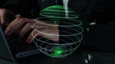 Çevrelerinde dijital yenilik ve sürdürülebilirlik çabalarının kesişimini sembolize eden teknoloji simgeleriyle çevrili yeşil bir dünyanın büyüleyici bir görsel temsili. Xenic