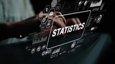 Görsel İstatistik ve Grafiksel Grafiklerle çevrili Kullanıcı Yazısı ile Modern Veri Analizi Kavramı. Asemptotik akıllı veri analitiği.